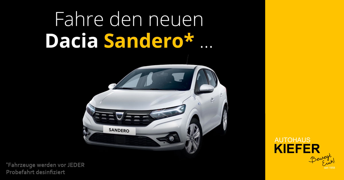 Der neue Dacia Sandero - Jetzt Probefahre vereinbaren im Autohaus Kiefer in Greven.